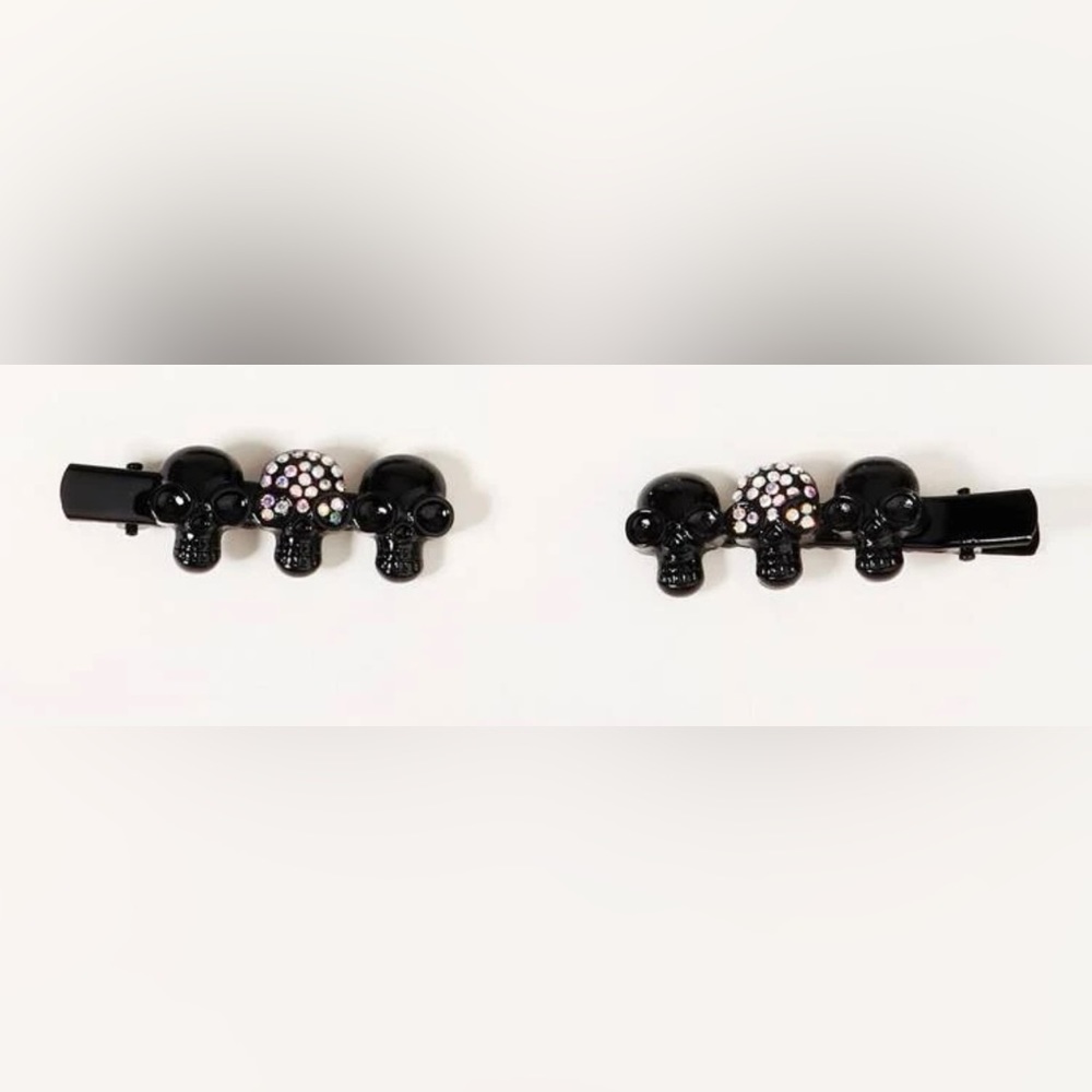 💀 Awesome Pair Of Rhinestone Skeleton Skull Hair Clips 💀